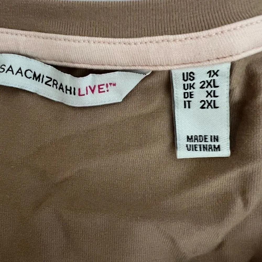 Isaac Mizrahi Live! Women Top 1X  Scoop Neck Curved Ruffle Light Brown A378050 - Picture 5 of 6
